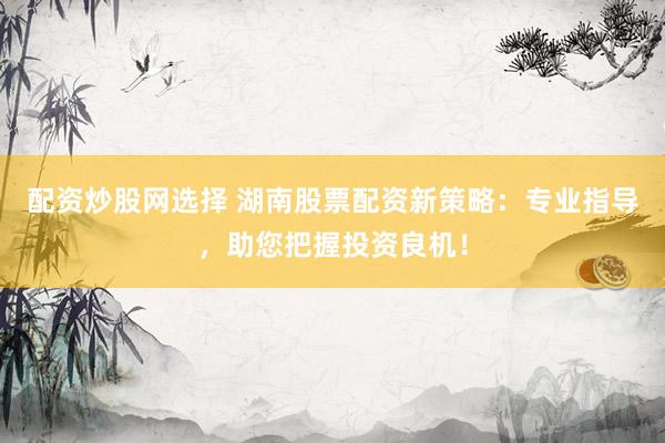 配资炒股网选择 湖南股票配资新策略：专业指导，助您把握投资良机！