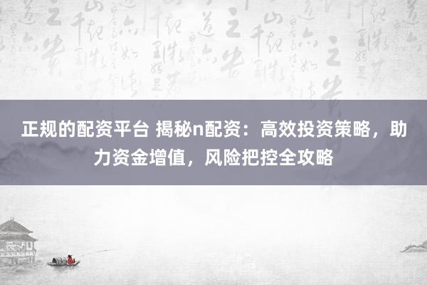 正规的配资平台 揭秘n配资：高效投资策略，助力资金增值，风险把控全攻略