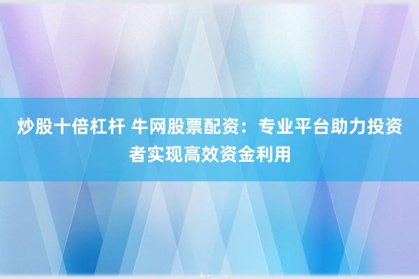 炒股十倍杠杆 牛网股票配资：专业平台助力投资者实现高效资金利用