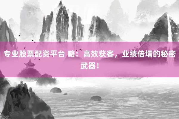 专业股票配资平台 略：高效获客，业绩倍增的秘密武器！