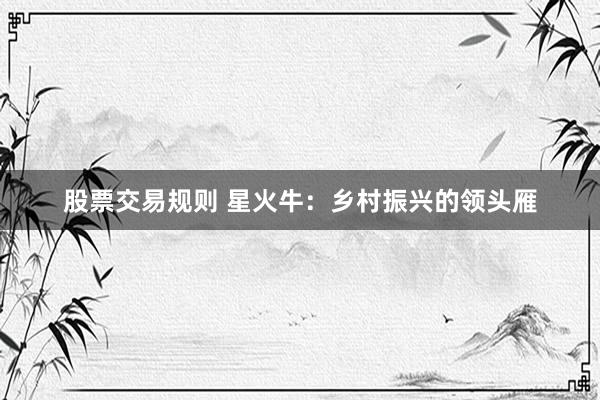 股票交易规则 星火牛：乡村振兴的领头雁
