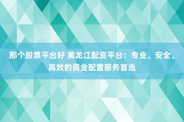 那个股票平台好 黑龙江配资平台：专业、安全、高效的资金配置服务首选