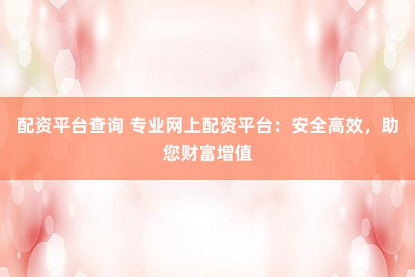 配资平台查询 专业网上配资平台：安全高效，助您财富增值