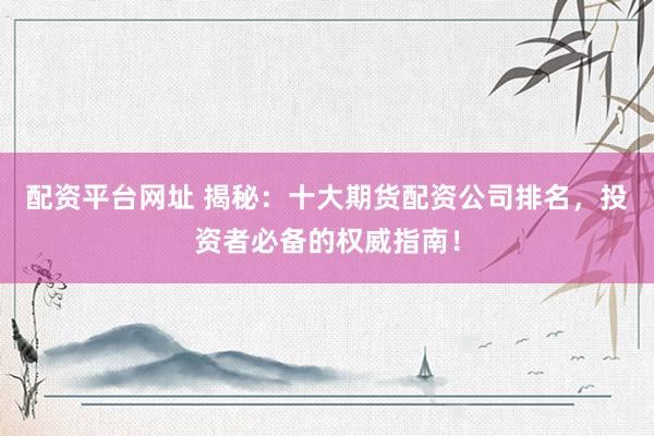 配资平台网址 揭秘:十大期货配资公司排名,投资者必备的权威指南!