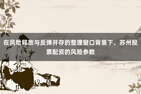 在风险释放与反弹并存的整理窗口背景下，苏州股票配资的风险参数