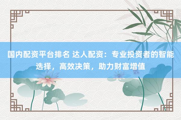 国内配资平台排名 达人配资：专业投资者的智能选择，高效决策，助力财富增值