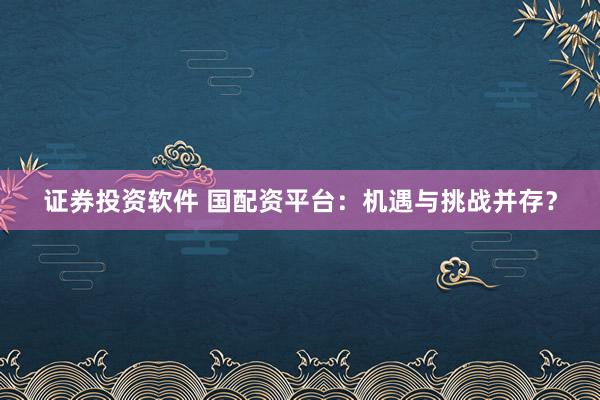 证券投资软件 国配资平台：机遇与挑战并存？