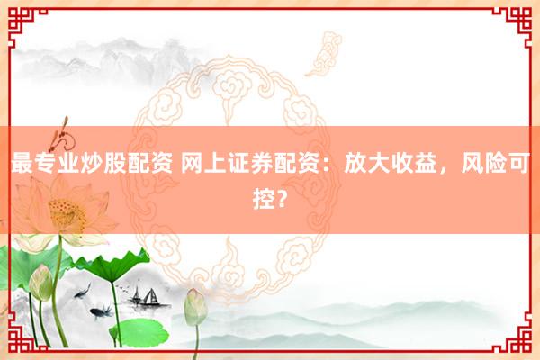 最专业炒股配资 网上证券配资：放大收益，风险可控？
