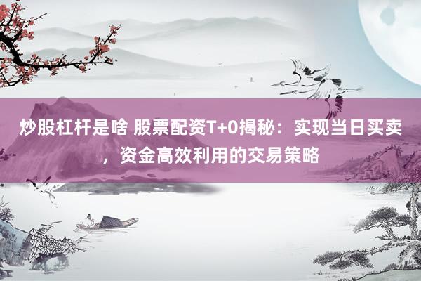 炒股杠杆是啥 股票配资T+0揭秘:实现当日买卖,资金高效利用的交易策略